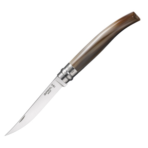 Нож филейный Opinel №10, нержавеющая сталь, рукоять светлый рог буйвола, деревянный футляр, 000711 фото 2